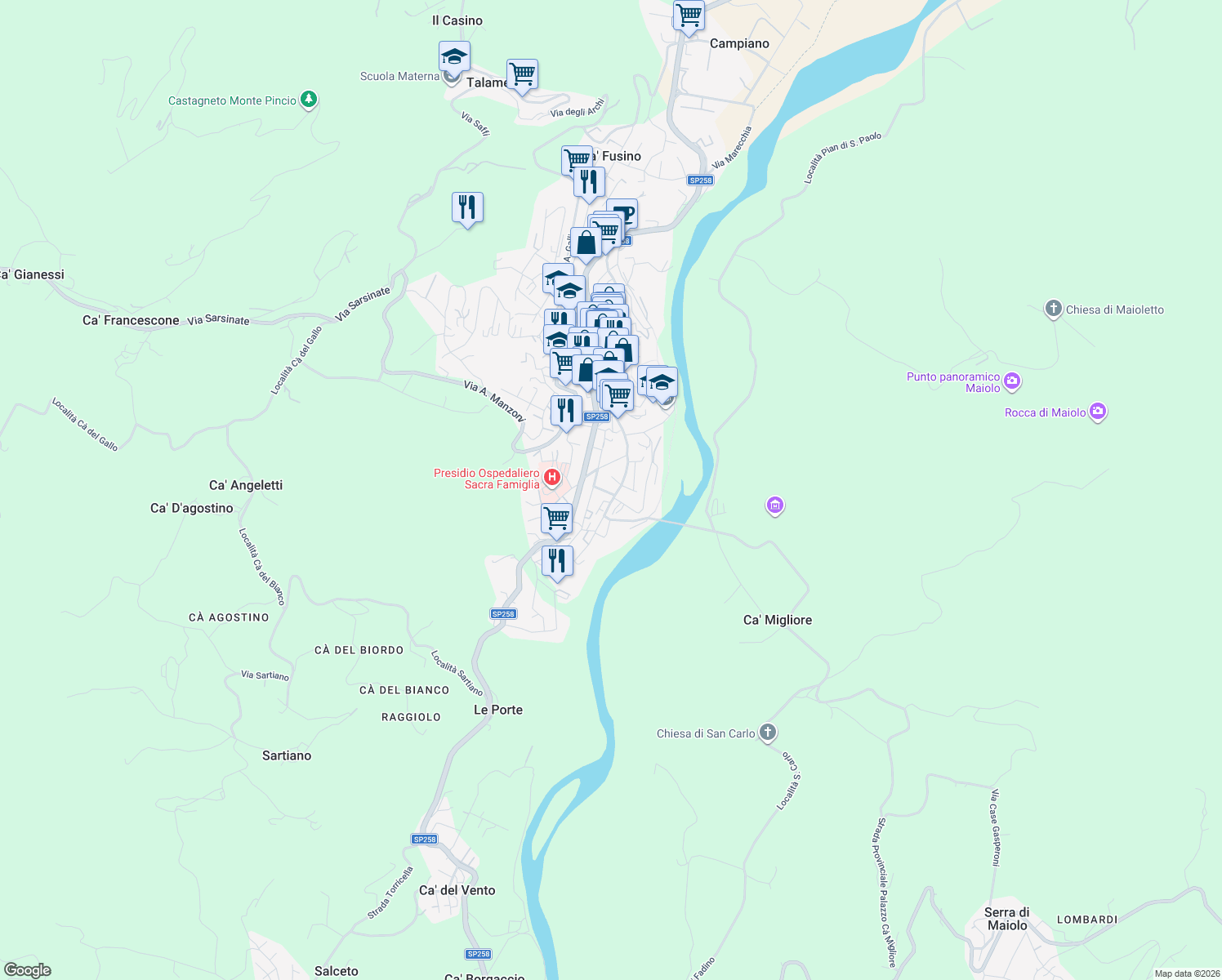 map of restaurants, bars, coffee shops, grocery stores, and more near 18 Via II Giugno in Novafeltria