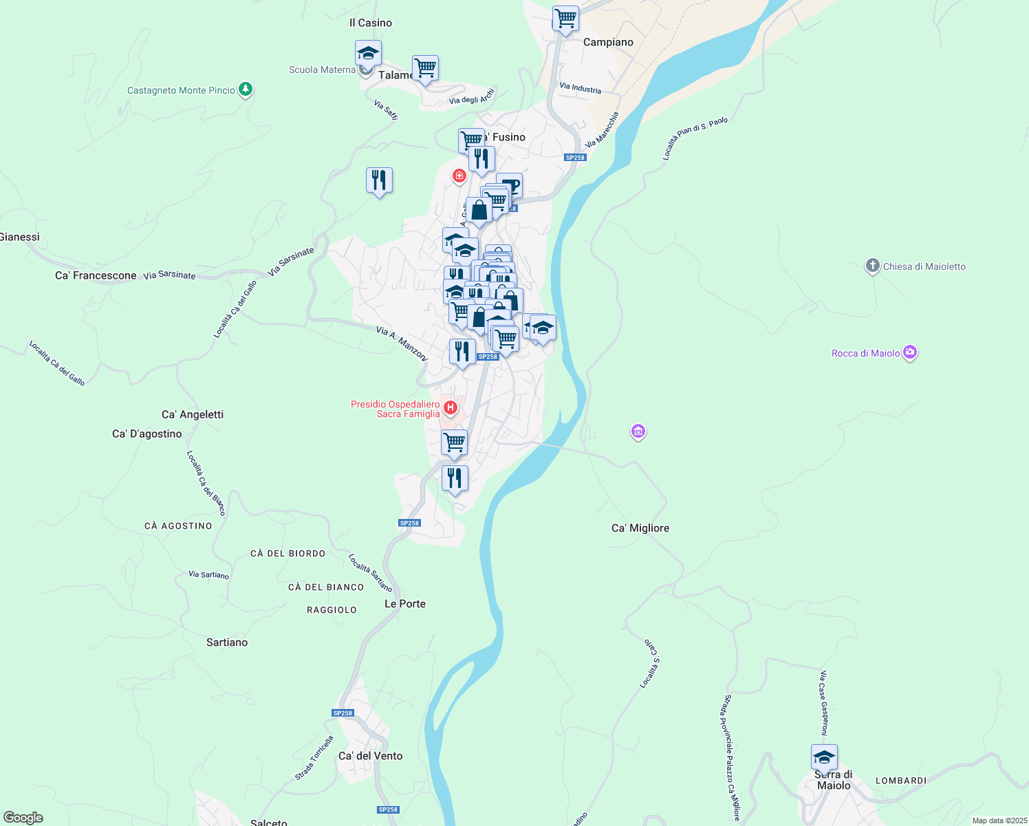 map of restaurants, bars, coffee shops, grocery stores, and more near 5 Via XXV Aprile in Novafeltria