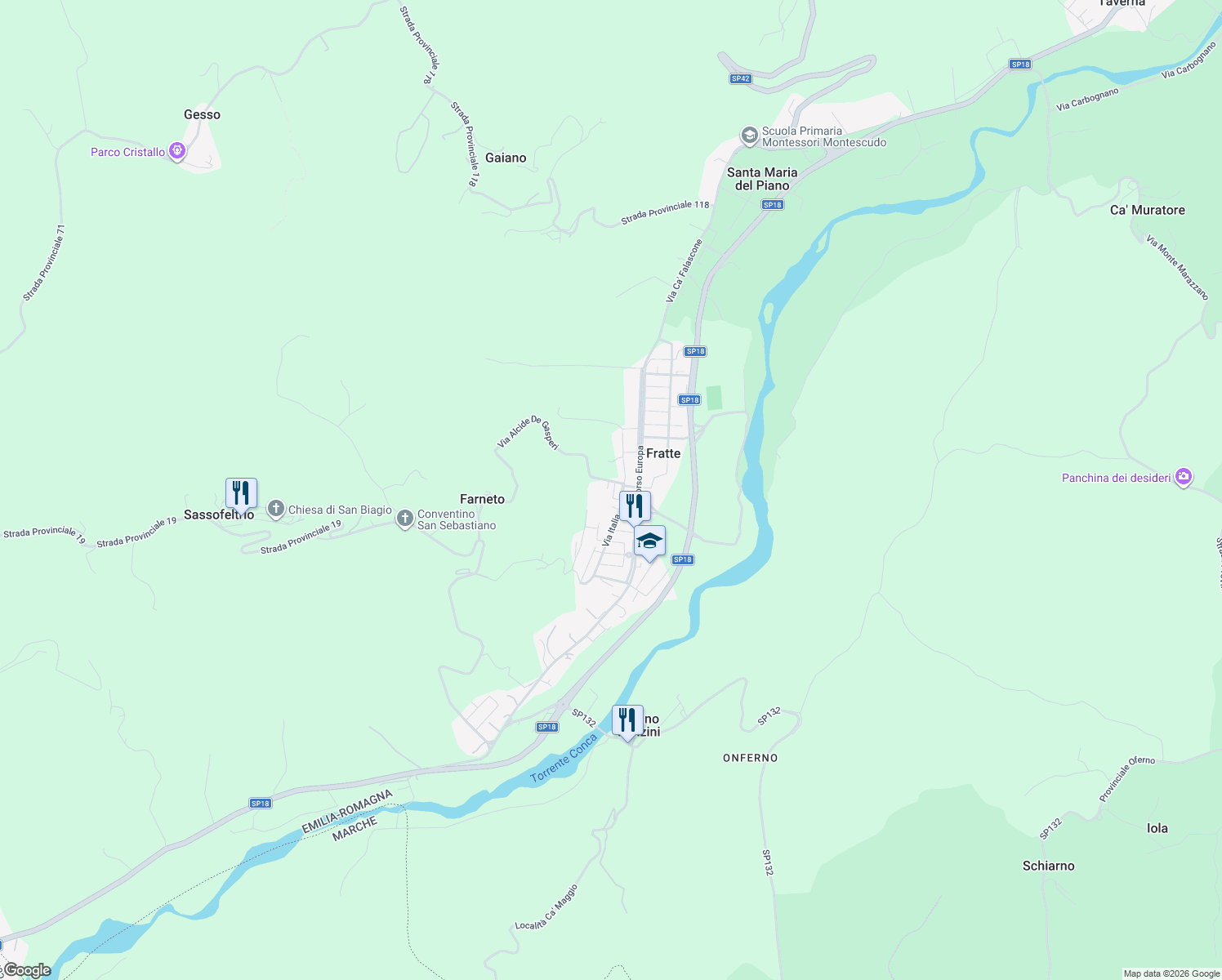 map of restaurants, bars, coffee shops, grocery stores, and more near 6 Via Cervino in Provincia di Rimini