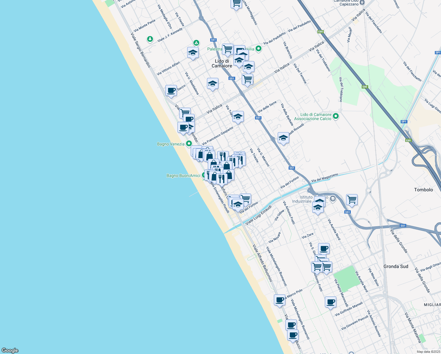 map of restaurants, bars, coffee shops, grocery stores, and more near 22 Via Don Giovanni Minzoni in Camaiore