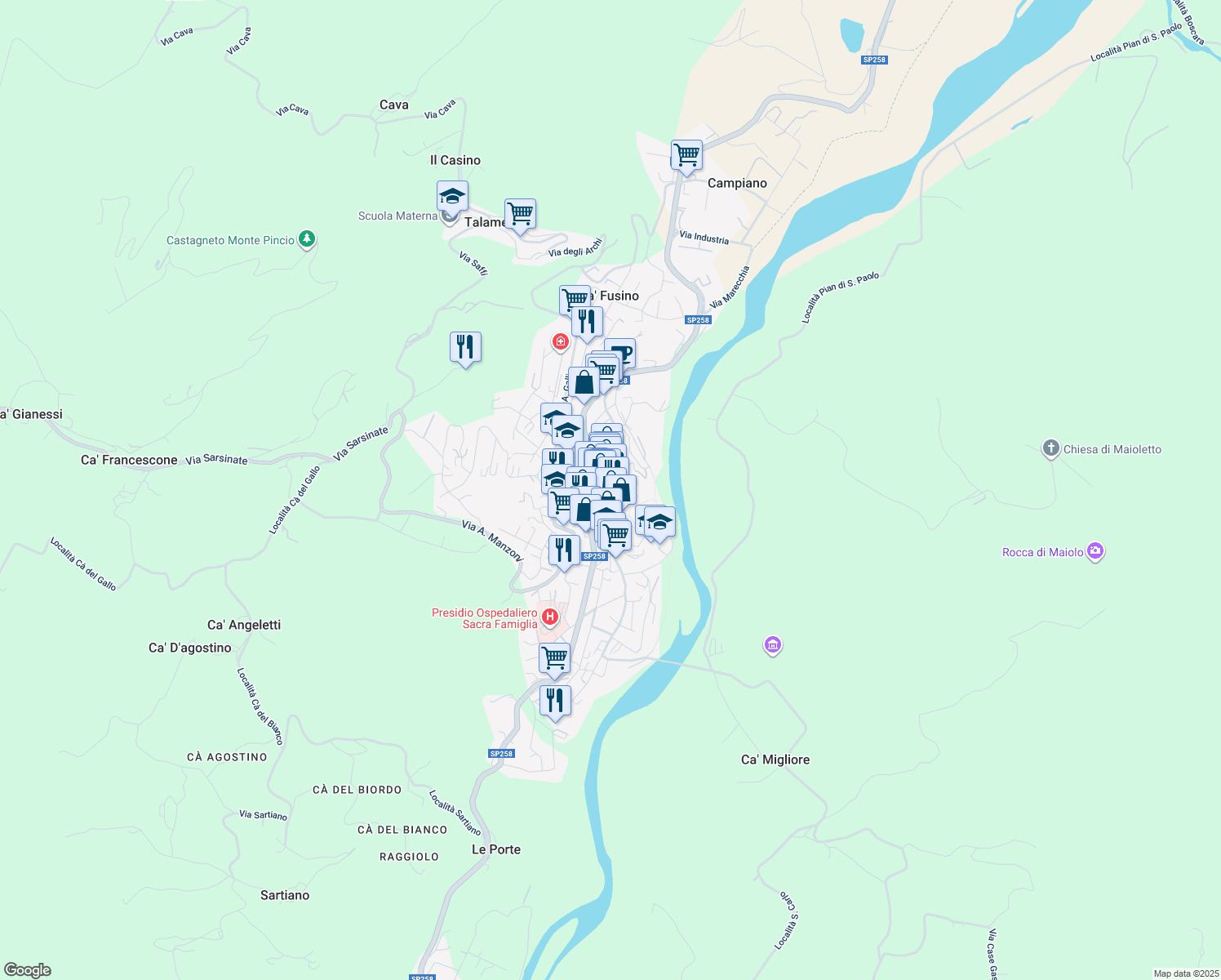 map of restaurants, bars, coffee shops, grocery stores, and more near 4 Via Guglielmo Marconi in Novafeltria