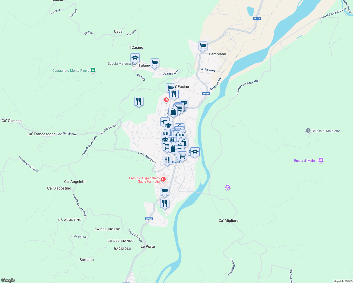 map of restaurants, bars, coffee shops, grocery stores, and more near 3 Piazza Roma in Novafeltria