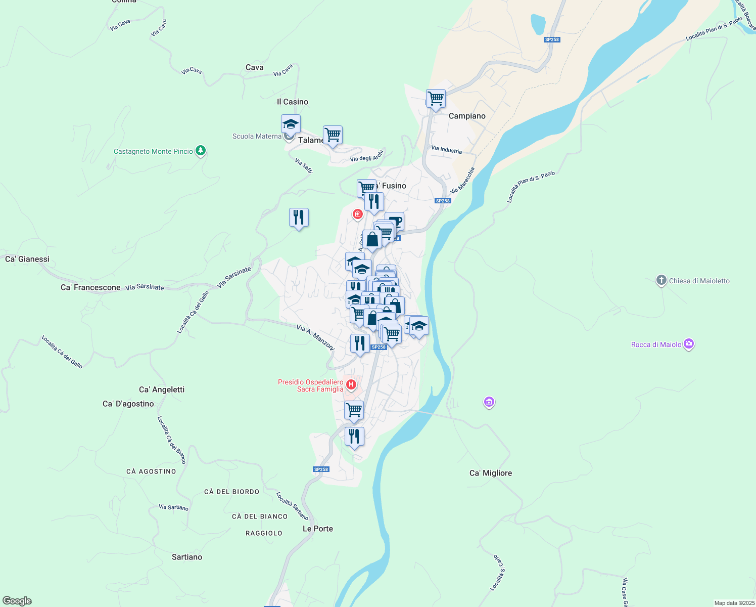 map of restaurants, bars, coffee shops, grocery stores, and more near 3 Piazza Roma in Novafeltria