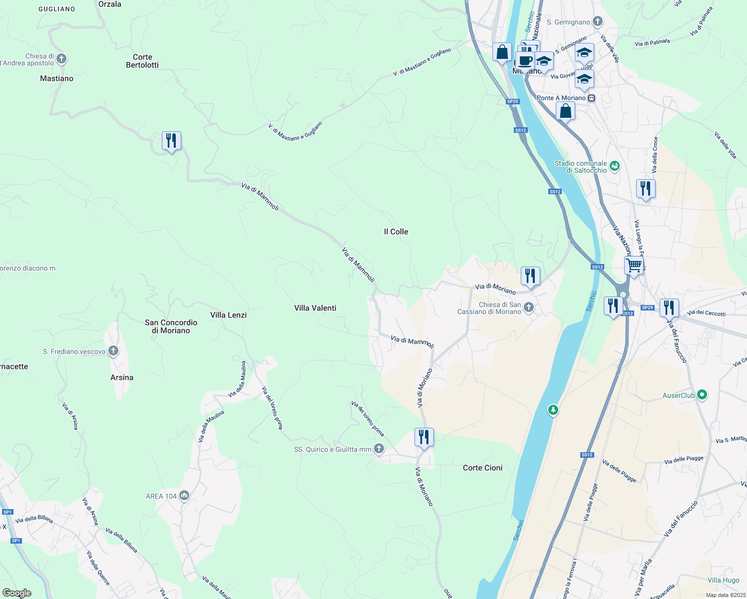 map of restaurants, bars, coffee shops, grocery stores, and more near 731 Via di Mammoli in Lucca