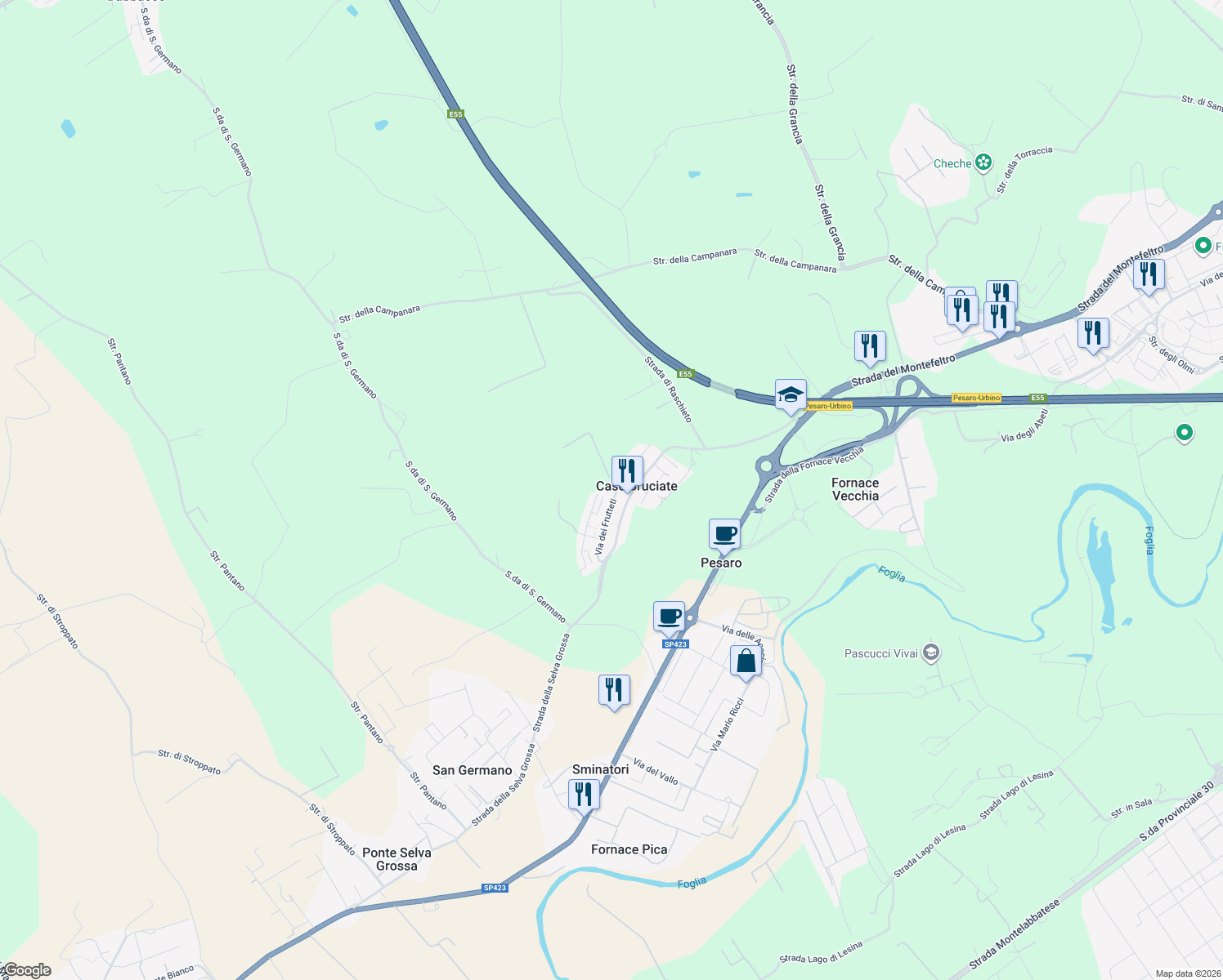 map of restaurants, bars, coffee shops, grocery stores, and more near 20 Via dei Frutteti in Case Bruciate