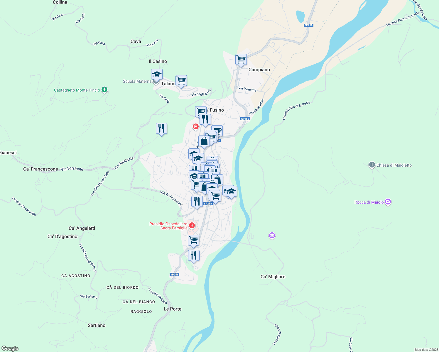 map of restaurants, bars, coffee shops, grocery stores, and more near 4 Via Guglielmo Marconi in Novafeltria