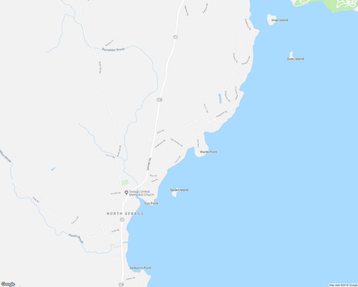 map of restaurants, bars, coffee shops, grocery stores, and more near 92 Safe Harbour Road in Sebago