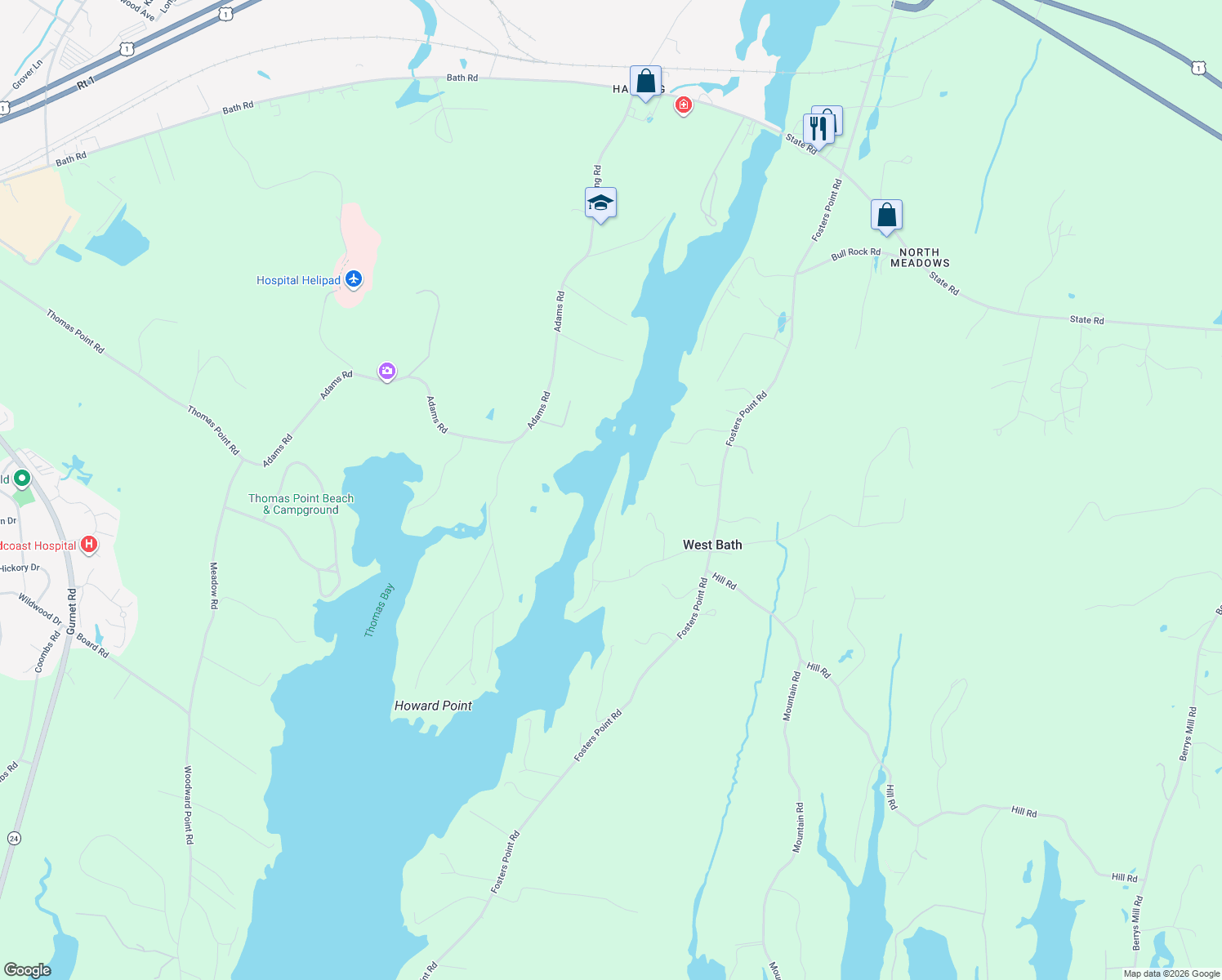 map of restaurants, bars, coffee shops, grocery stores, and more near 56 Rosedale Rd in West Bath
