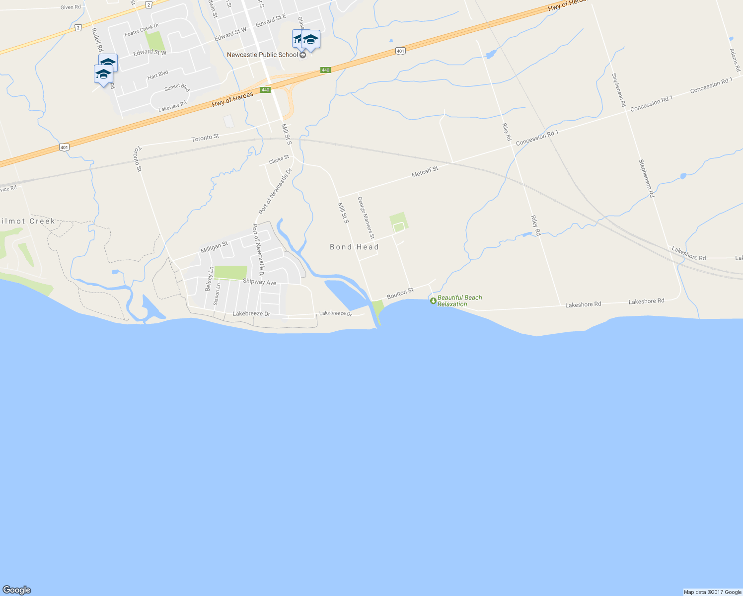 map of restaurants, bars, coffee shops, grocery stores, and more near 631 Mill Street South in Newcastle