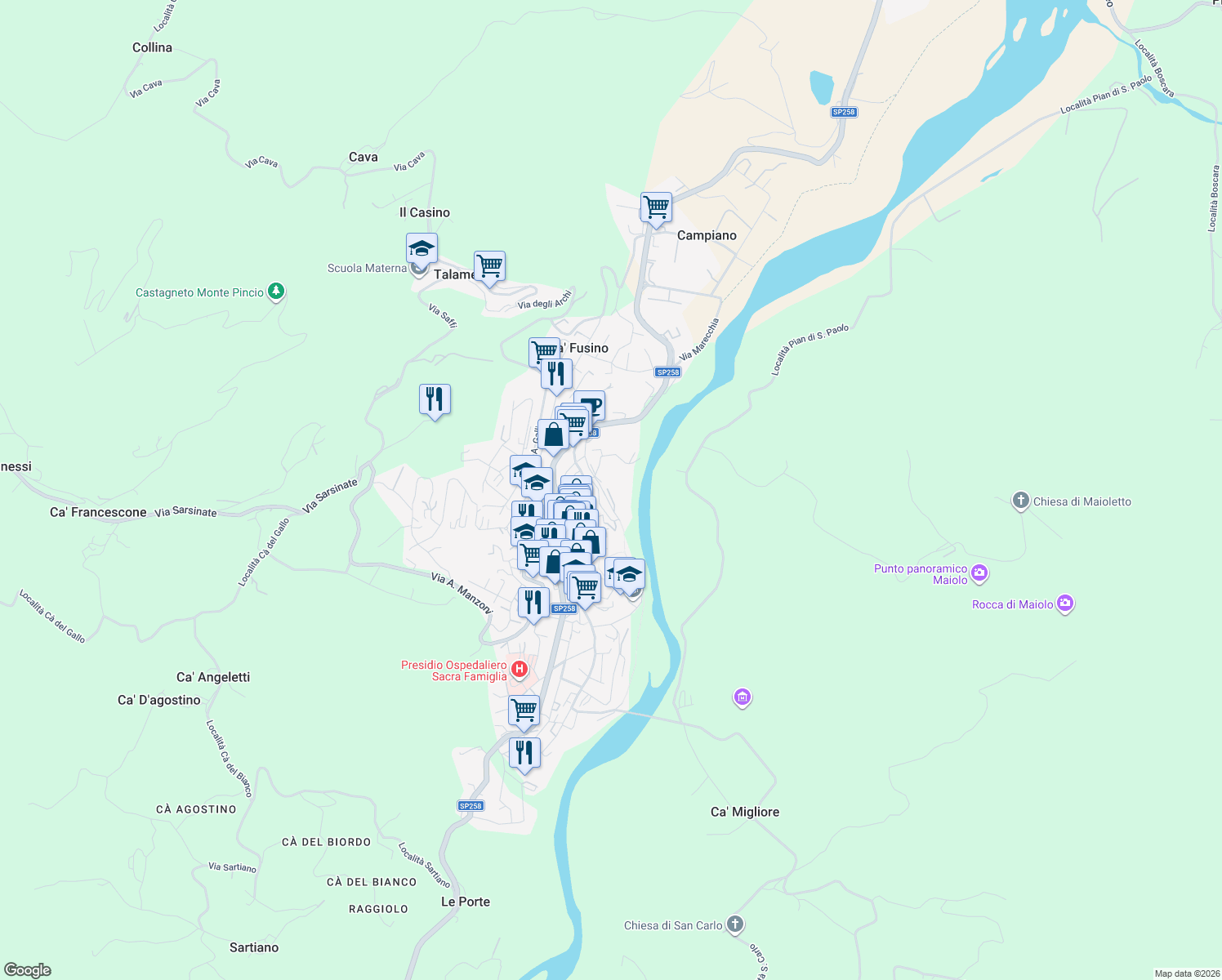 map of restaurants, bars, coffee shops, grocery stores, and more near in Novafeltria