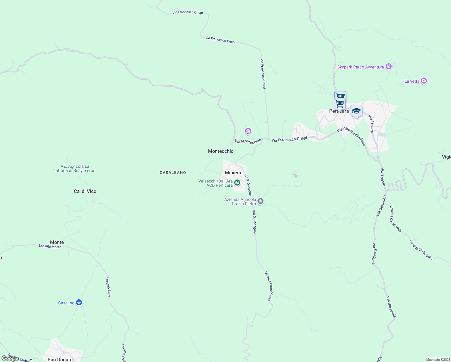 map of restaurants, bars, coffee shops, grocery stores, and more near 93 Via G. Donegani in Miniera