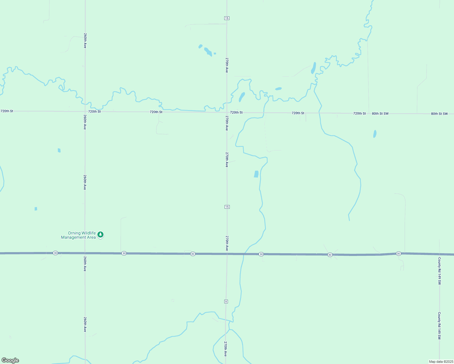 map of restaurants, bars, coffee shops, grocery stores, and more near 72518 270th Ave in Hayfield