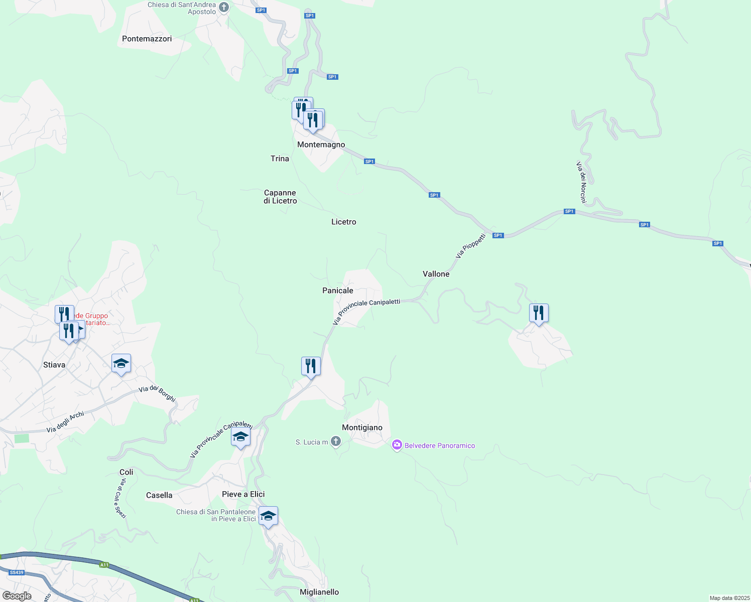 map of restaurants, bars, coffee shops, grocery stores, and more near 101 Via Montemagno in Panicale