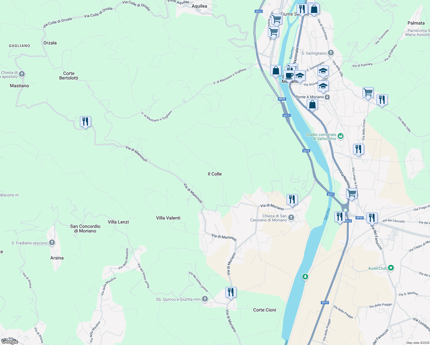 map of restaurants, bars, coffee shops, grocery stores, and more near 355h Via del Colle e di Stabbiano in Il Colle