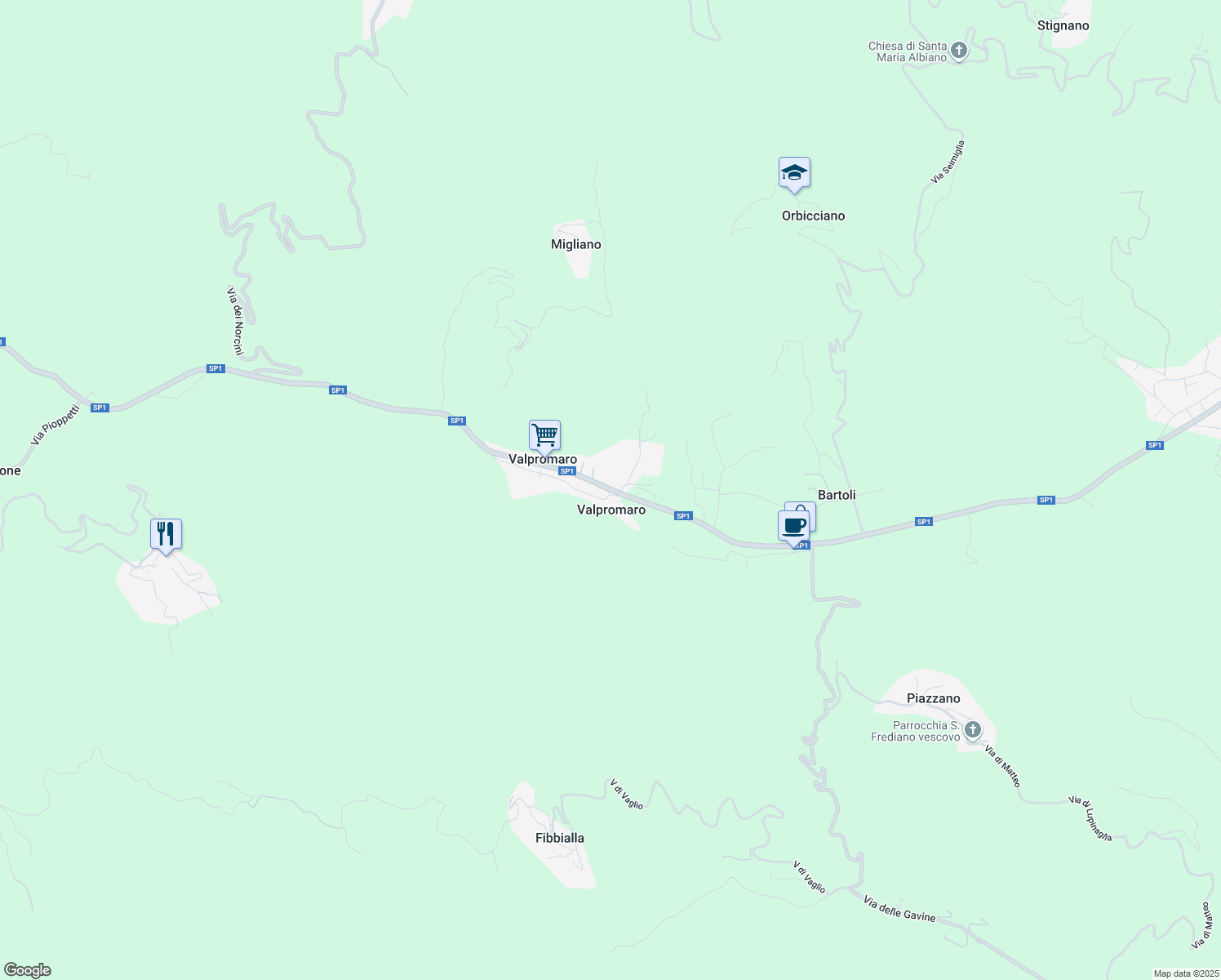 map of restaurants, bars, coffee shops, grocery stores, and more near in Valpromaro