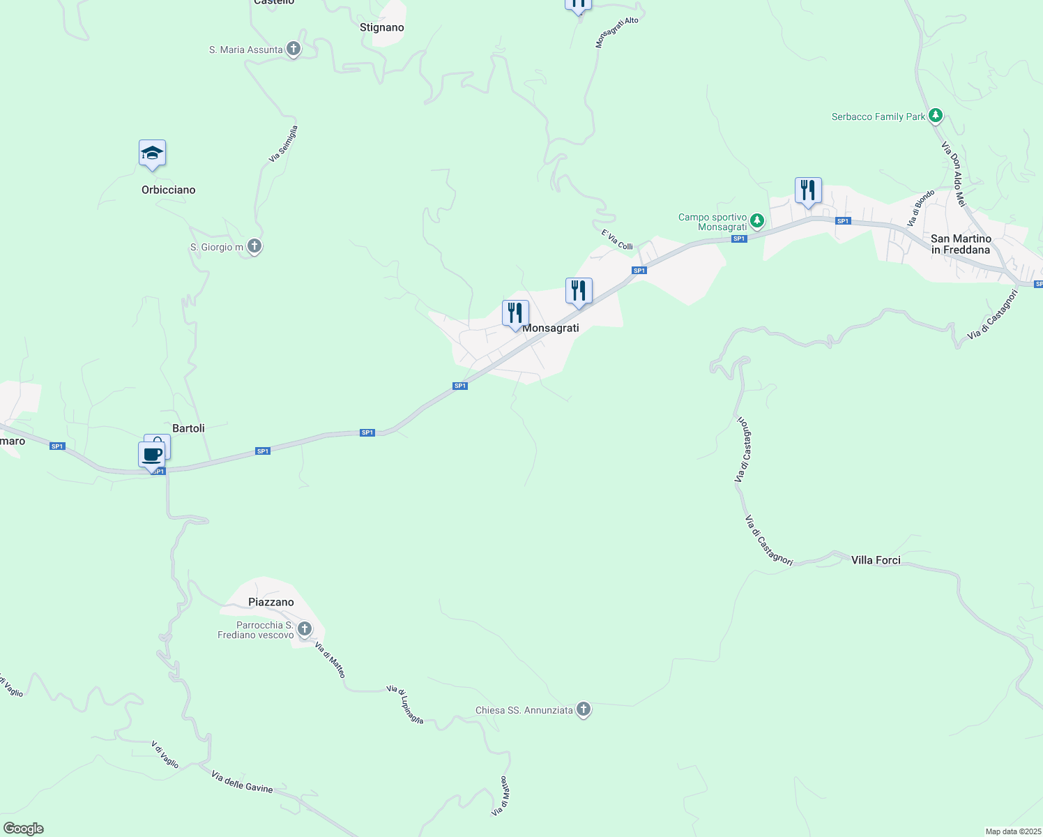 map of restaurants, bars, coffee shops, grocery stores, and more near 314 Via dei Garganetti in Provincia di Lucca