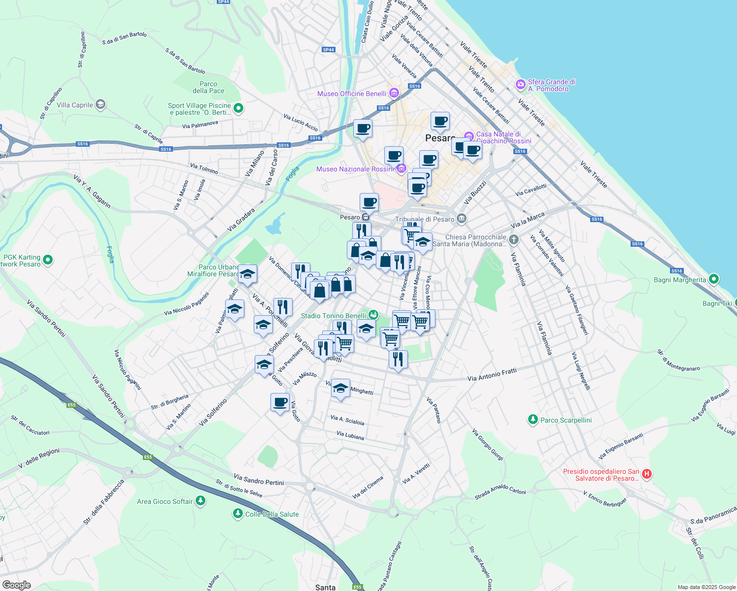 map of restaurants, bars, coffee shops, grocery stores, and more near 1 Via Alessandro Lamarmora in Pesaro