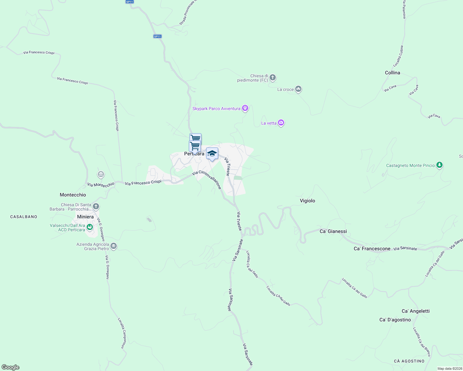 map of restaurants, bars, coffee shops, grocery stores, and more near 34 Via Antonio Gramsci in Perticara
