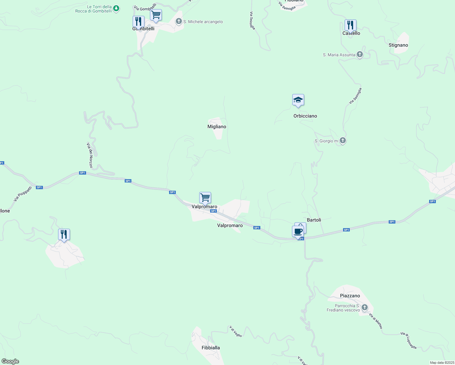 map of restaurants, bars, coffee shops, grocery stores, and more near in Province of Lucca