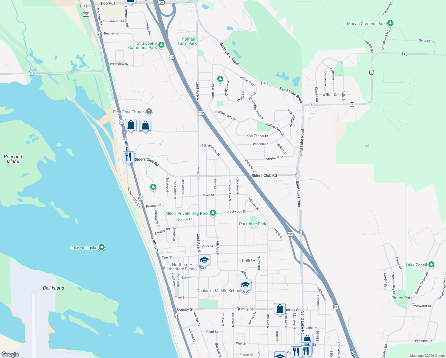 map of restaurants, bars, coffee shops, grocery stores, and more near 608 Riders Club Road in Onalaska