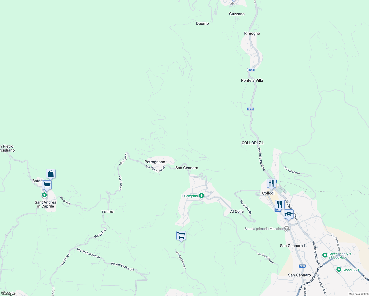 map of restaurants, bars, coffee shops, grocery stores, and more near 41 Via Gelli in Provincia di Lucca