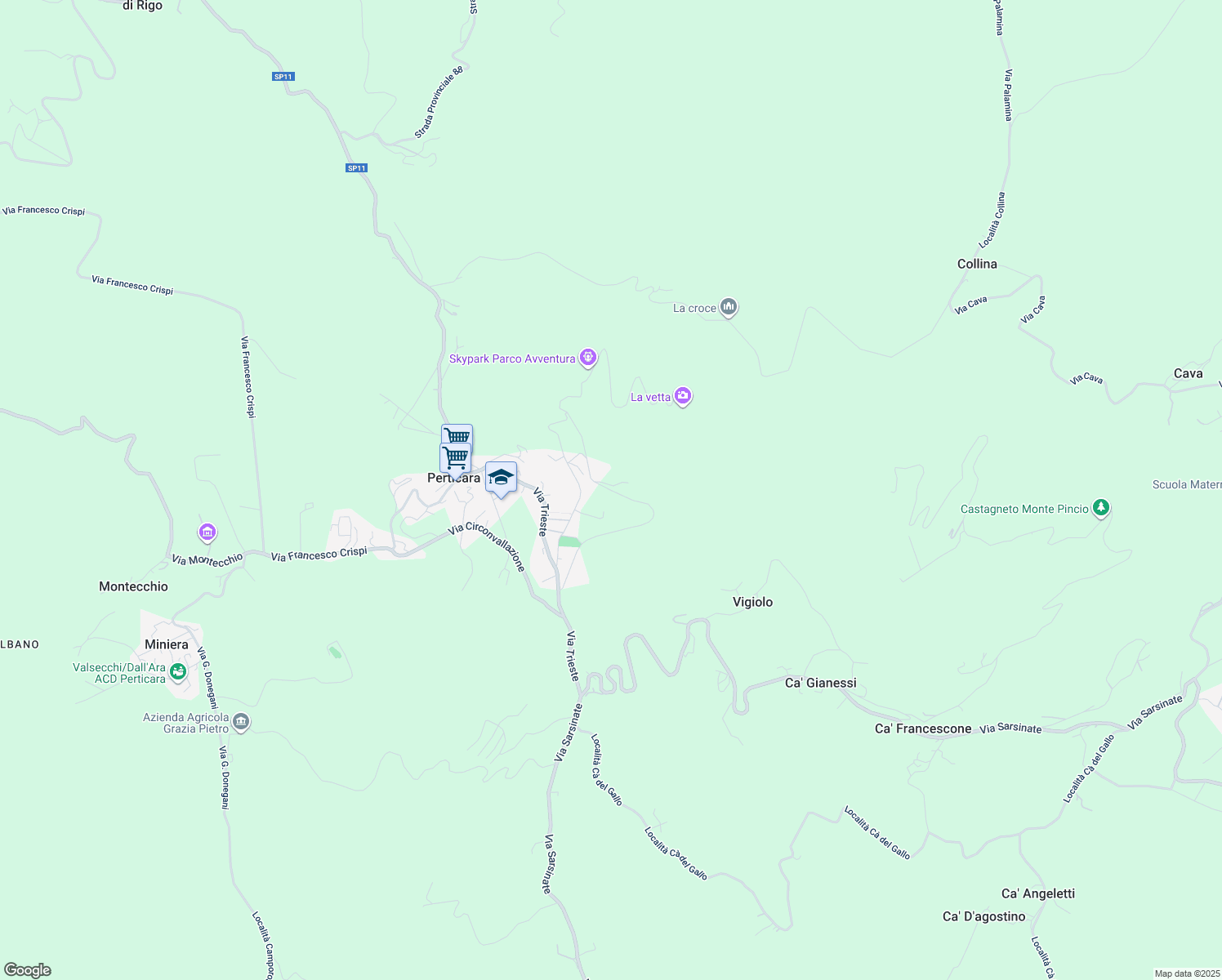 map of restaurants, bars, coffee shops, grocery stores, and more near 28 Via Greppa in Provincia di Rimini