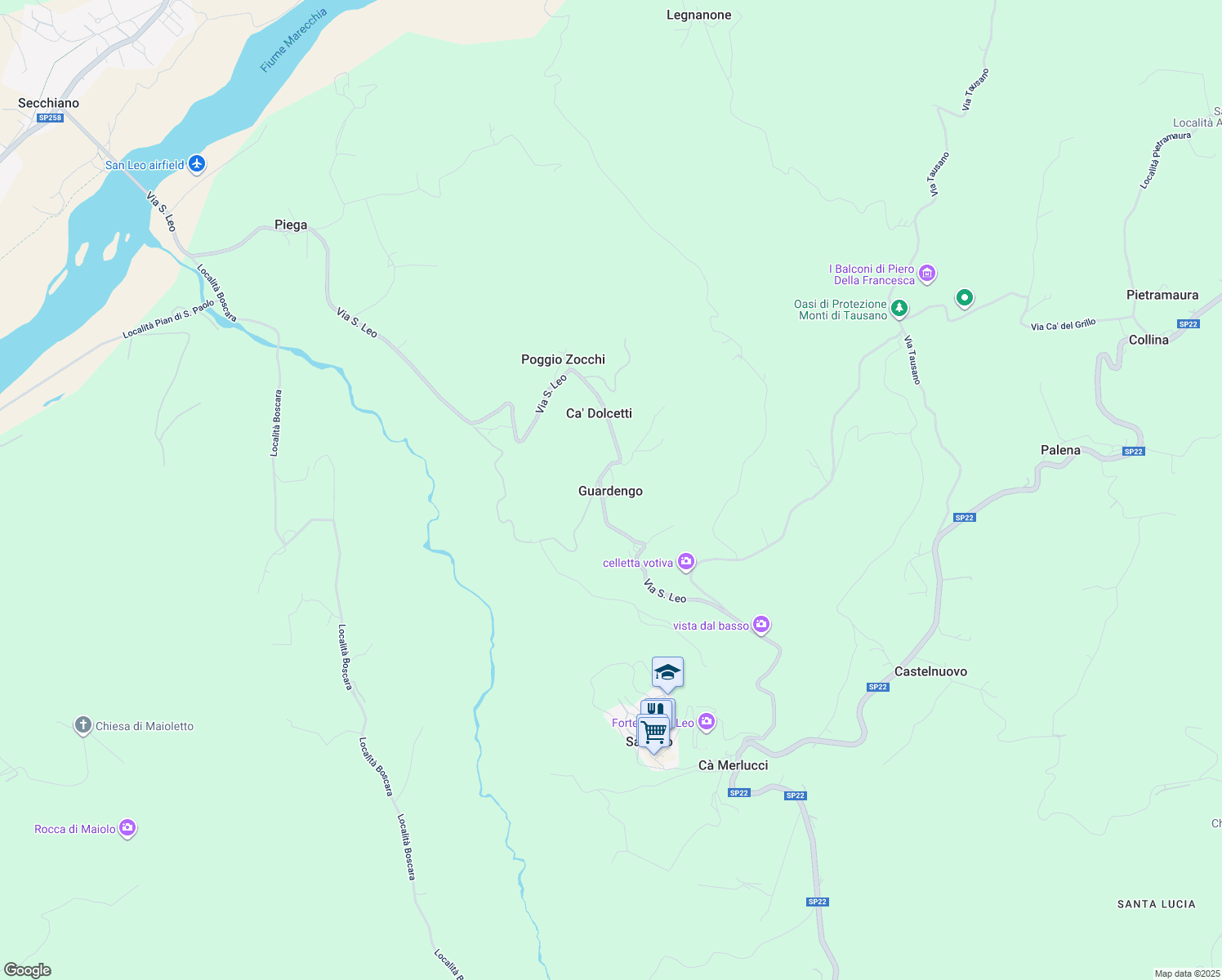 map of restaurants, bars, coffee shops, grocery stores, and more near 40A Via Giacomo Leopardi in Guardengo