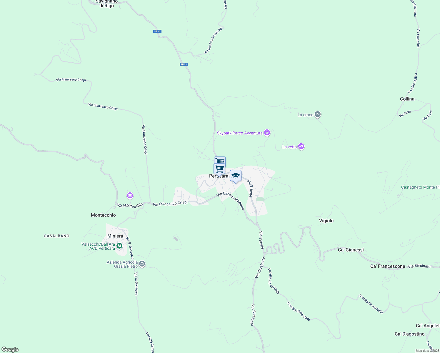 map of restaurants, bars, coffee shops, grocery stores, and more near in Perticara