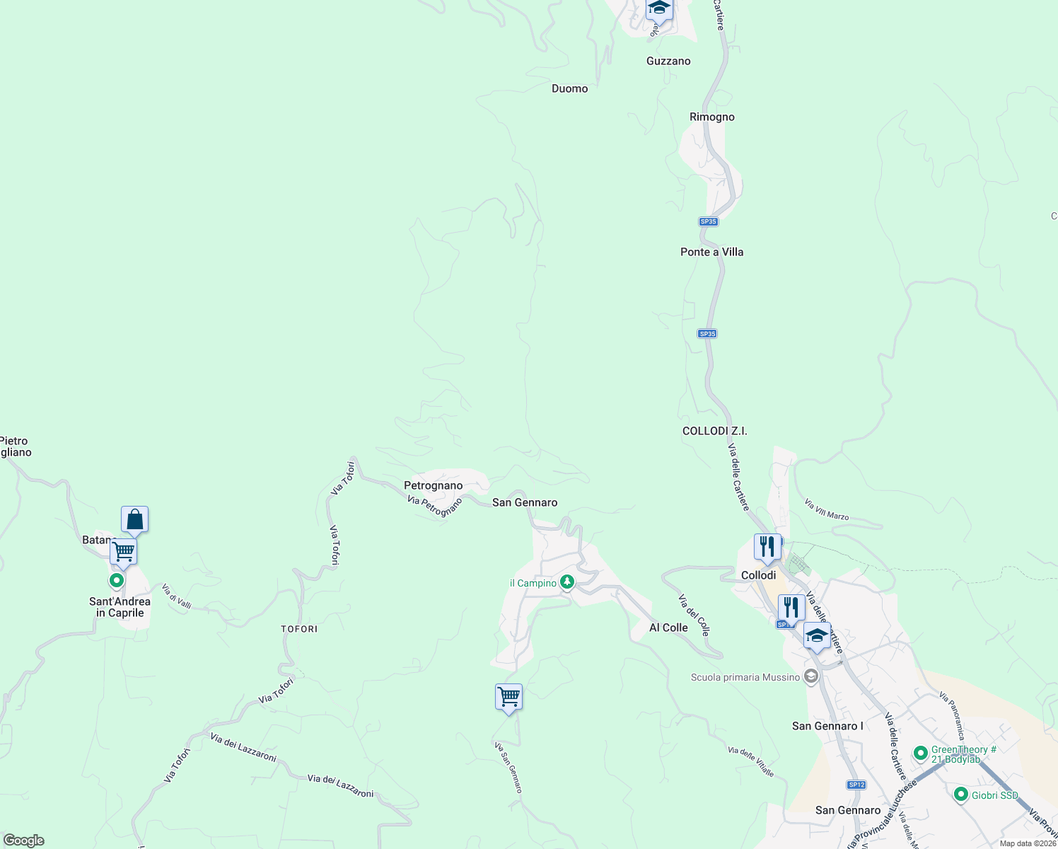 map of restaurants, bars, coffee shops, grocery stores, and more near 41 Via Gelli in Provincia di Lucca