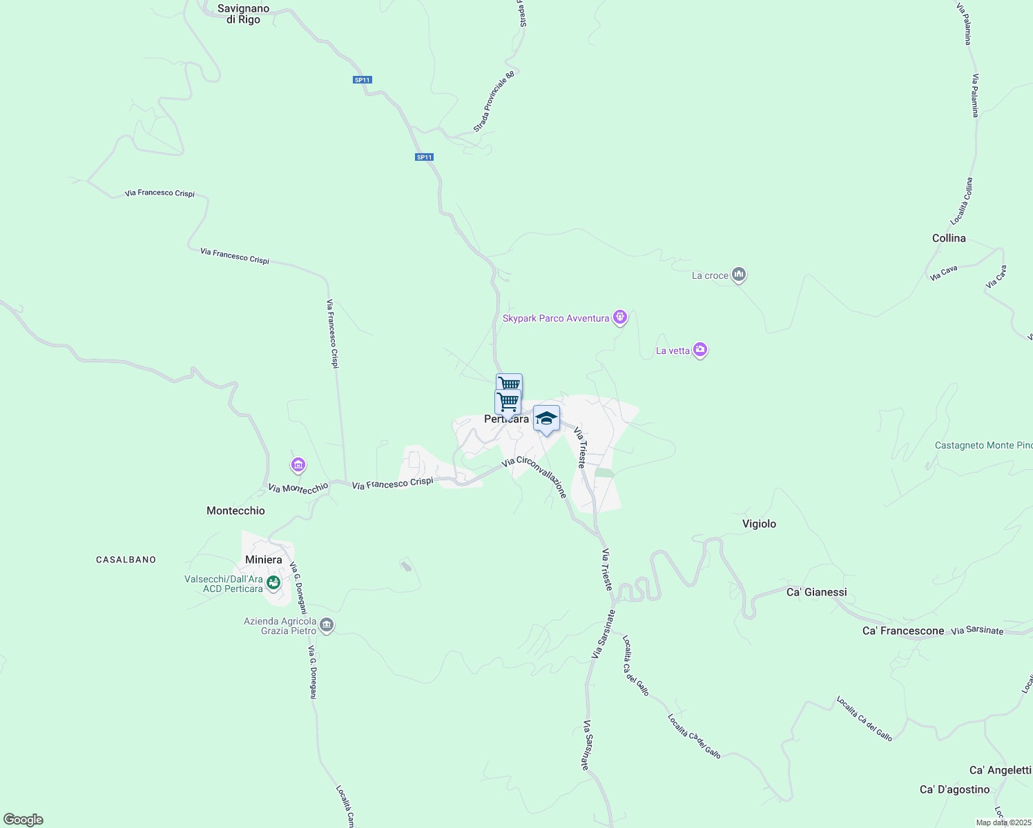 map of restaurants, bars, coffee shops, grocery stores, and more near 37 Via Trieste in Perticara
