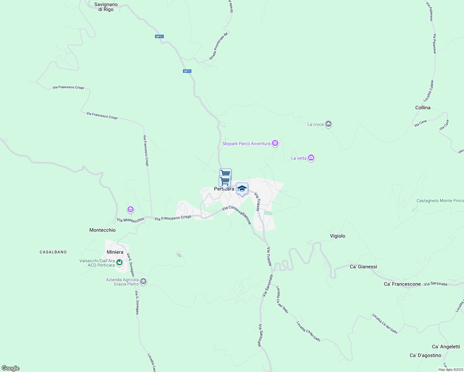 map of restaurants, bars, coffee shops, grocery stores, and more near 37 Via Trieste in Perticara