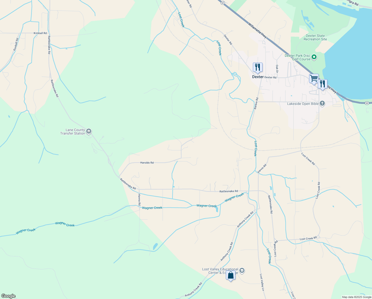map of restaurants, bars, coffee shops, grocery stores, and more near 38460 Harolds Road in Dexter