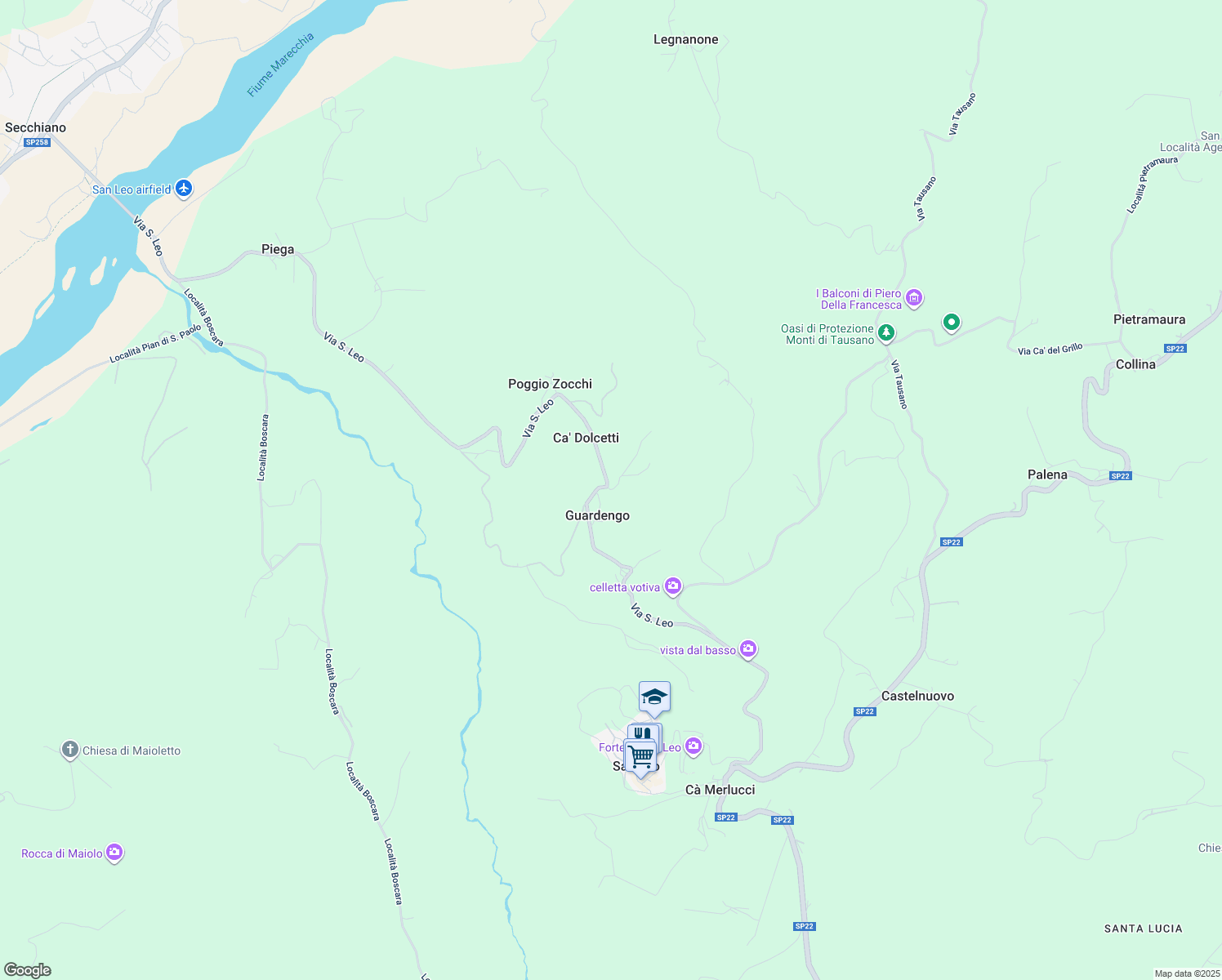 map of restaurants, bars, coffee shops, grocery stores, and more near 40A Via Giacomo Leopardi in Guardengo