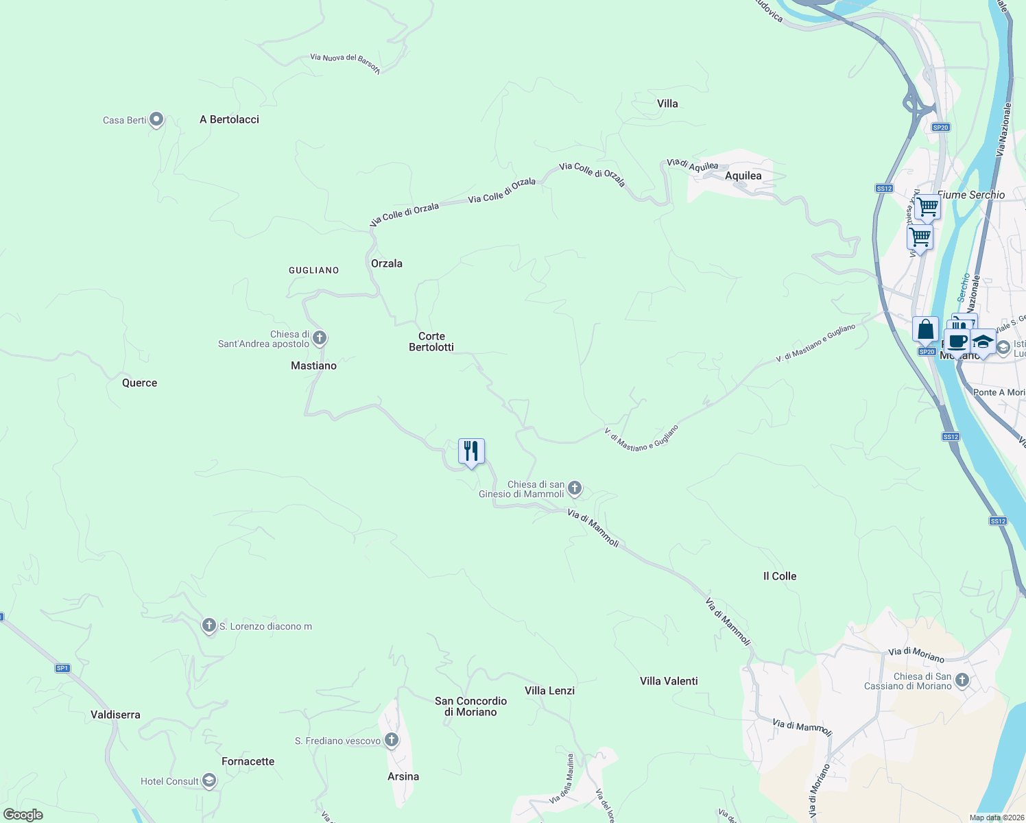 map of restaurants, bars, coffee shops, grocery stores, and more near 116 Via dei bertolotti in Lucca