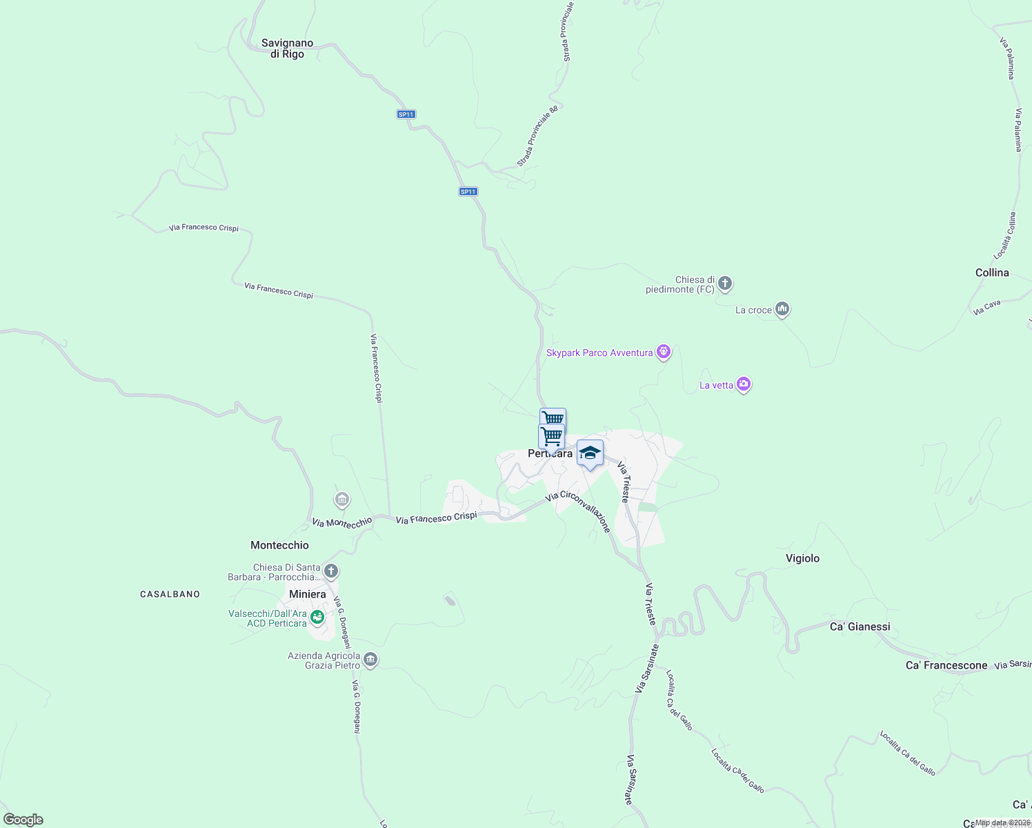 map of restaurants, bars, coffee shops, grocery stores, and more near 11 Via Casalecchio in Perticara