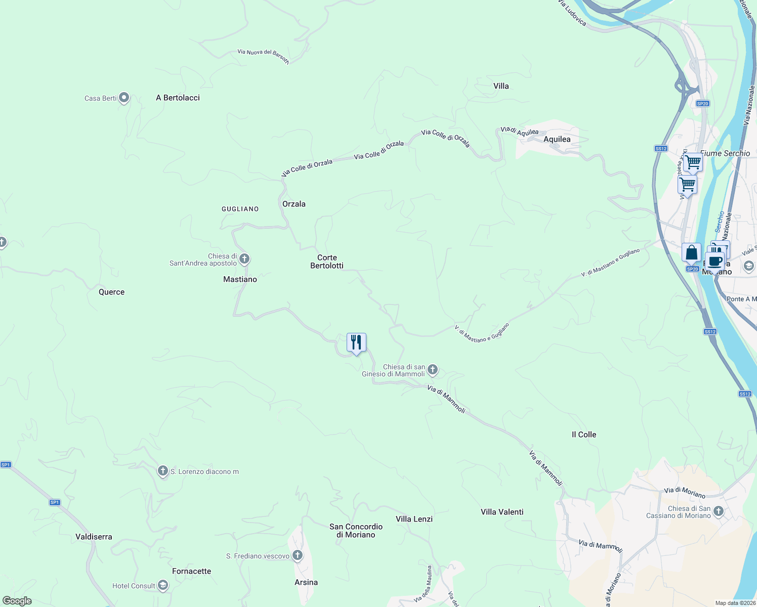 map of restaurants, bars, coffee shops, grocery stores, and more near 116 Via dei bertolotti in Lucca