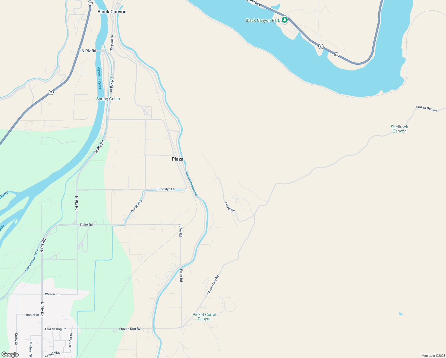 map of restaurants, bars, coffee shops, grocery stores, and more near 2140 Corral Road in Emmett