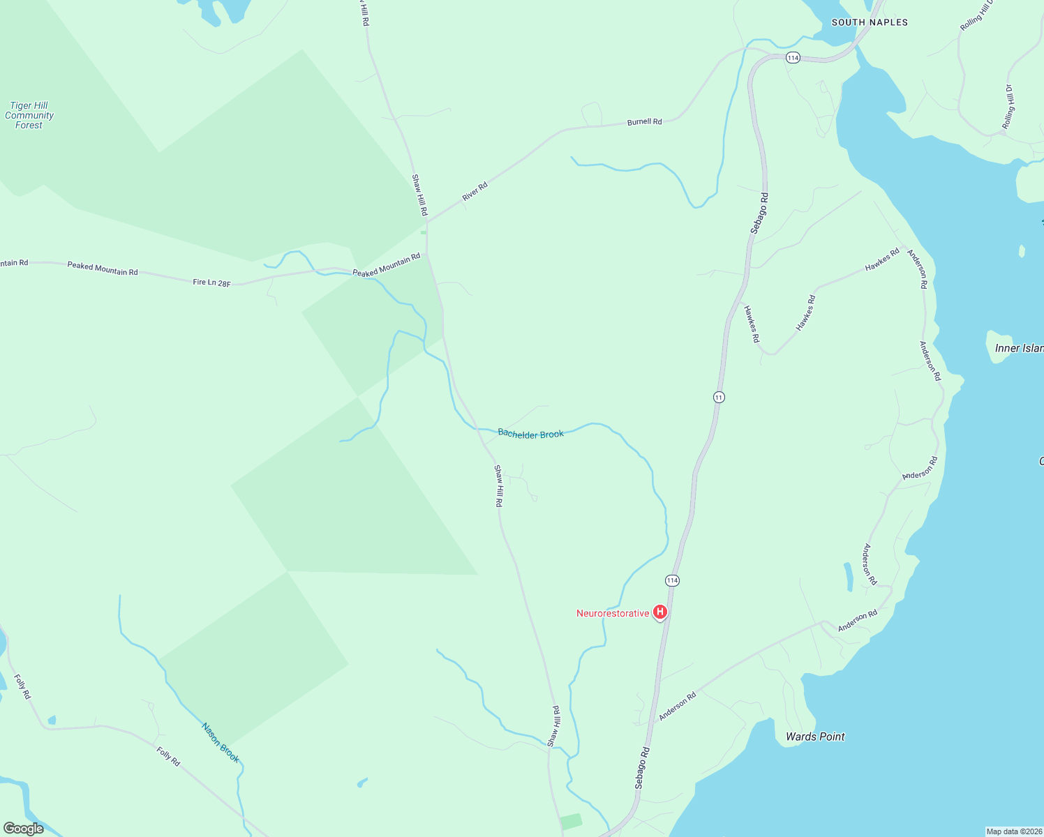 map of restaurants, bars, coffee shops, grocery stores, and more near Memory Lane in Sebago