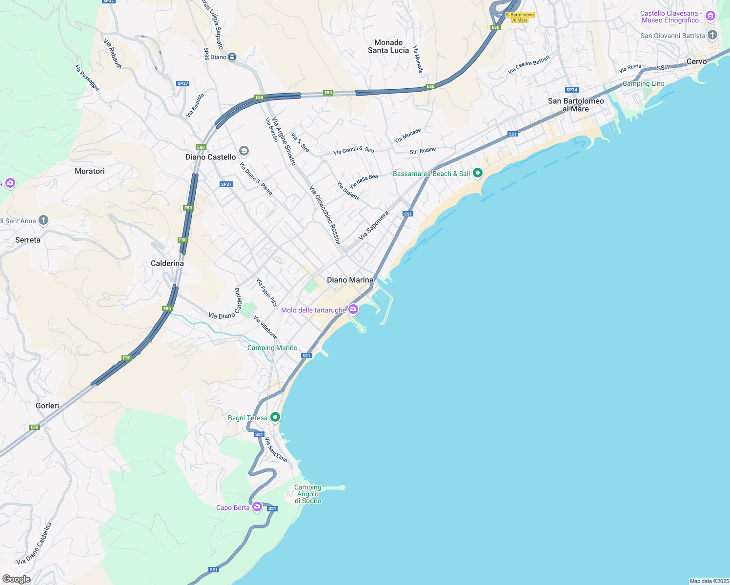 map of restaurants, bars, coffee shops, grocery stores, and more near 5 Corso Giuseppe Garibaldi in Diano Marina