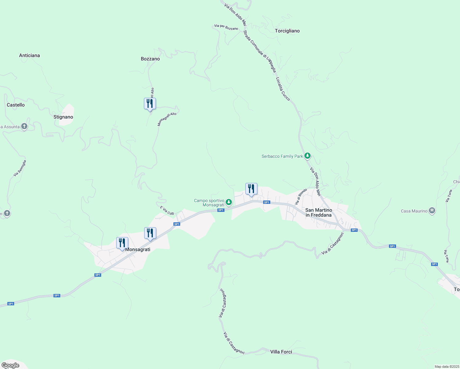 map of restaurants, bars, coffee shops, grocery stores, and more near 51 Località Maracci in Provincia di Lucca
