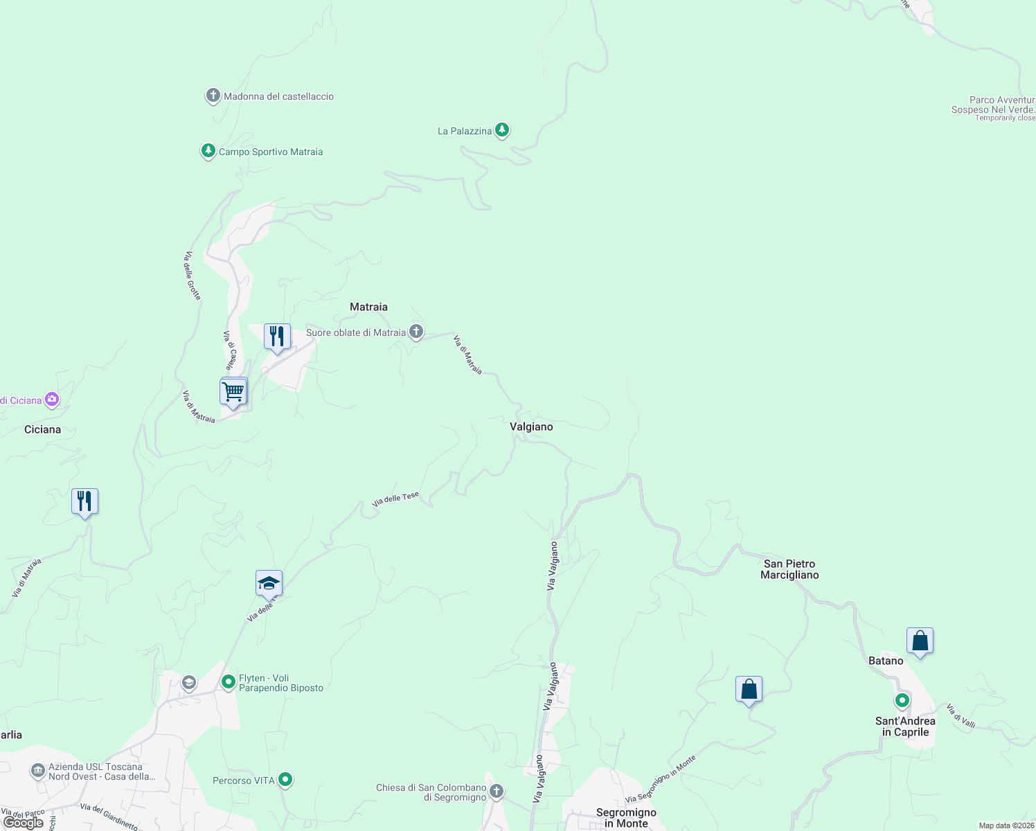 map of restaurants, bars, coffee shops, grocery stores, and more near 3 Via di Mezzo in Valgiano