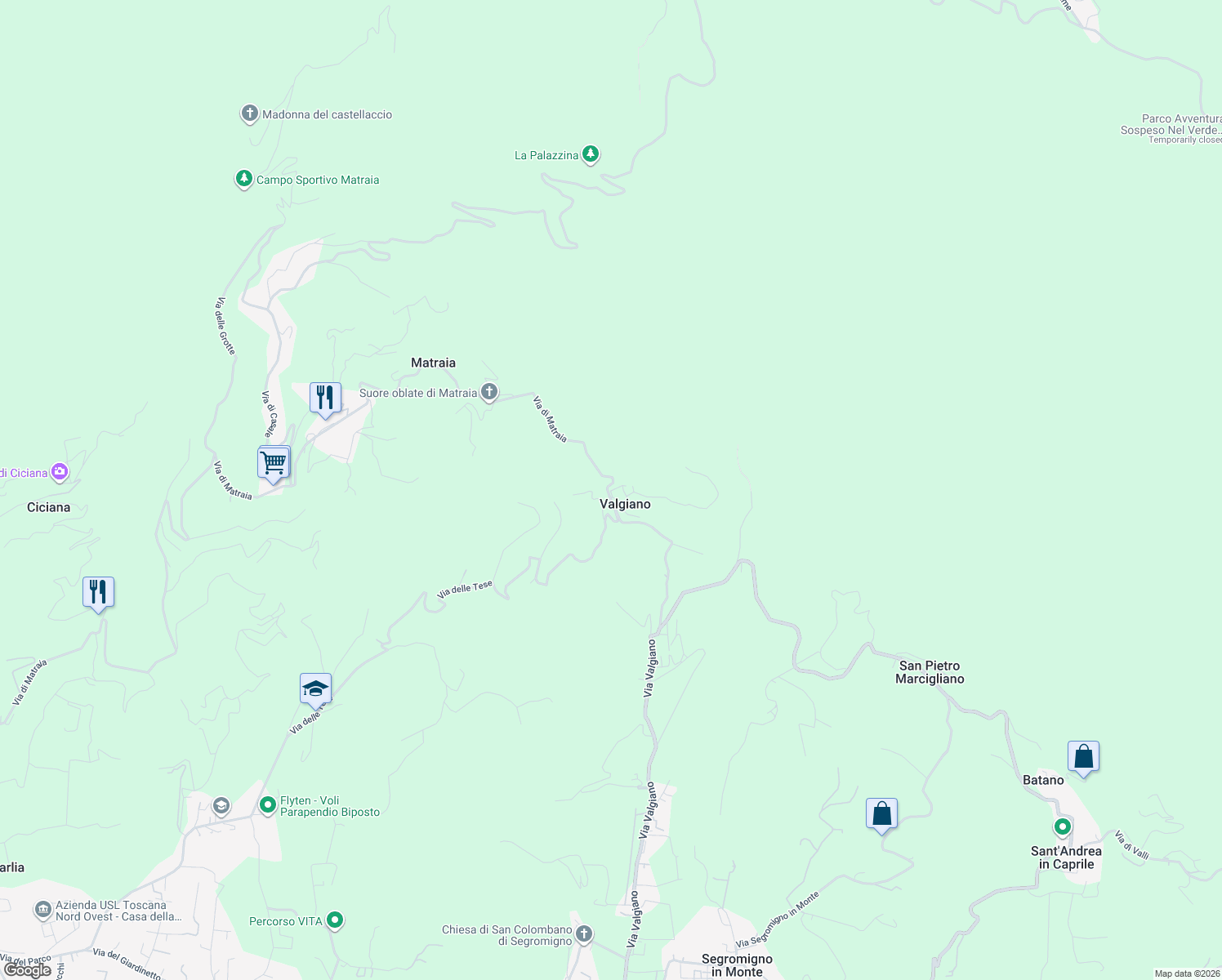 map of restaurants, bars, coffee shops, grocery stores, and more near 3 Via di Mezzo in Valgiano