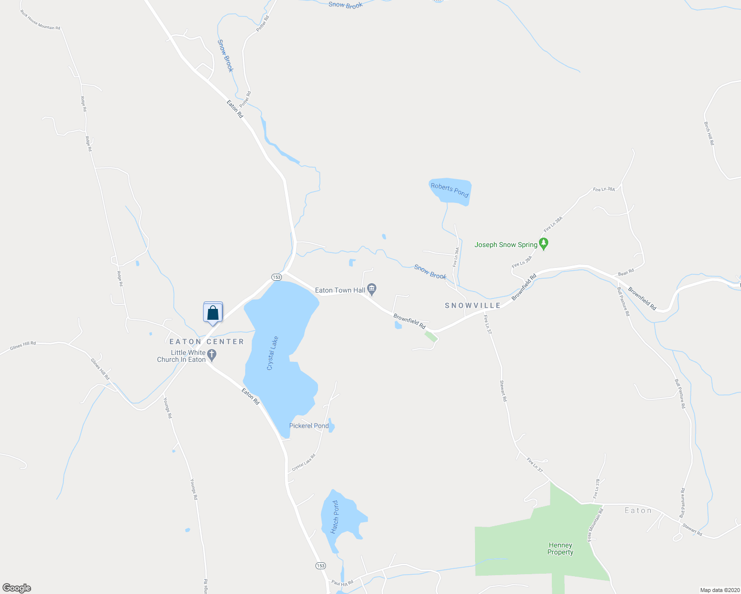 map of restaurants, bars, coffee shops, grocery stores, and more near 83 Brownfield Road in Eaton