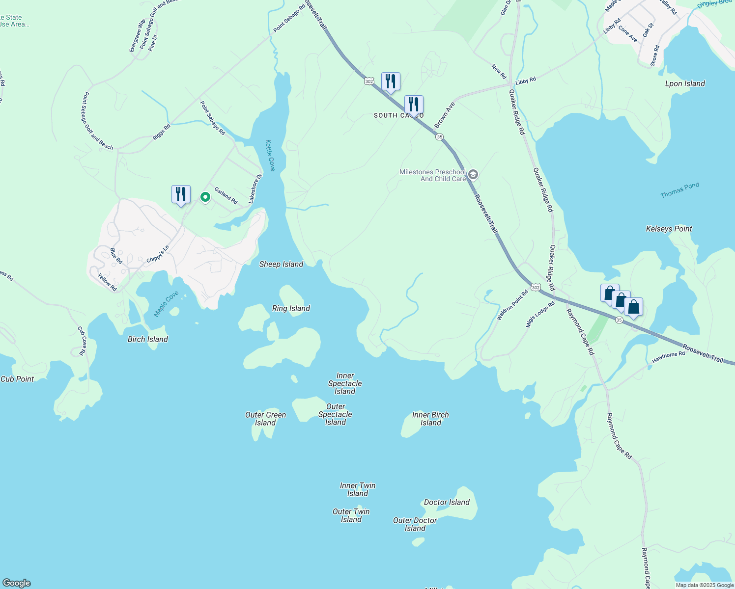 map of restaurants, bars, coffee shops, grocery stores, and more near 236 Lakewood Rd in Casco