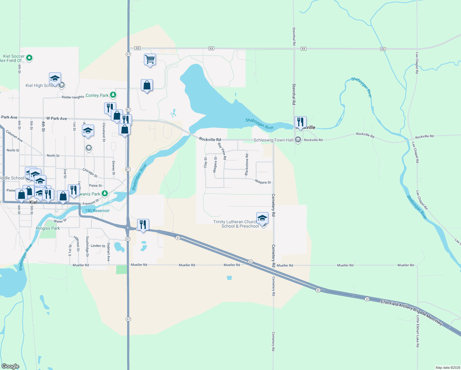 map of restaurants, bars, coffee shops, grocery stores, and more near 428 Sandstone Terrace in Kiel