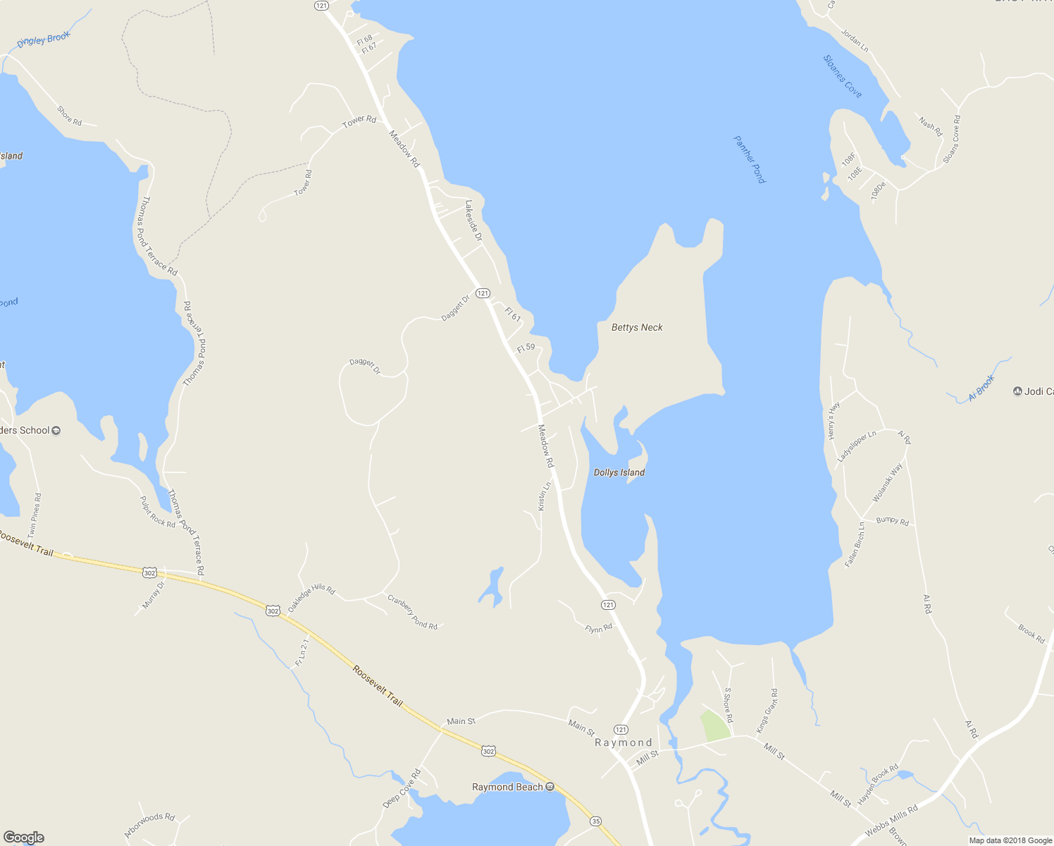 map of restaurants, bars, coffee shops, grocery stores, and more near 2 Anaka Road in Raymond