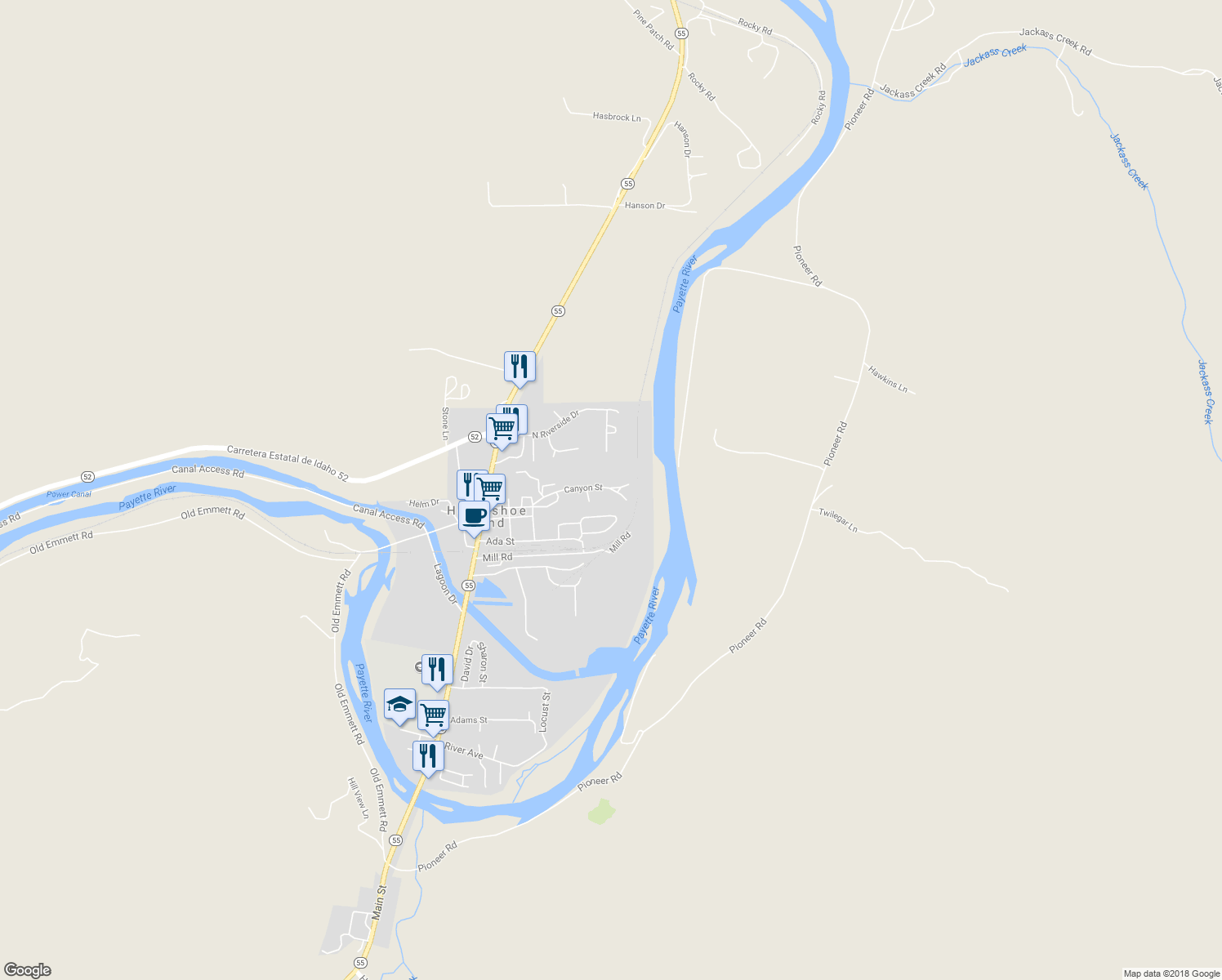 map of restaurants, bars, coffee shops, grocery stores, and more near 134 Canyon Street in Horseshoe Bend