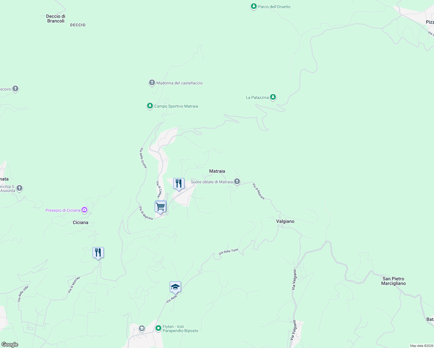 map of restaurants, bars, coffee shops, grocery stores, and more near in Matraia