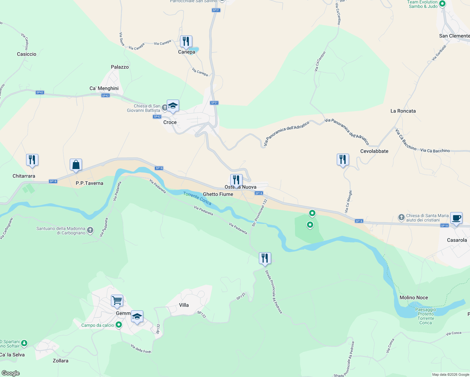 map of restaurants, bars, coffee shops, grocery stores, and more near 565 Via Flaminia Conca in Osteria Nuova