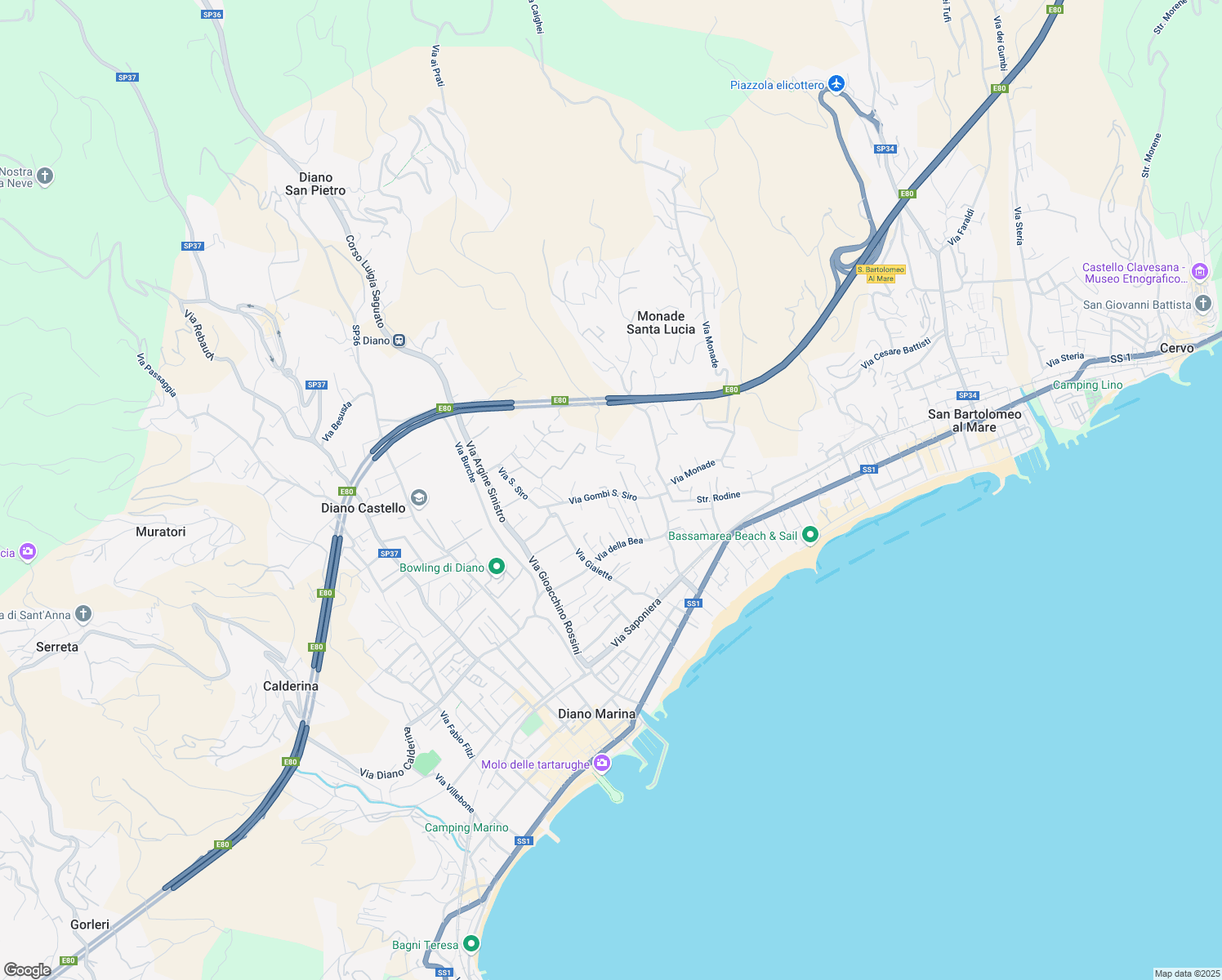 map of restaurants, bars, coffee shops, grocery stores, and more near 10 Strada Sant'Angelo in Diano Marina